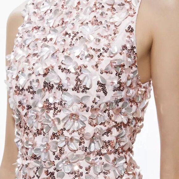 ALICE AND OLIVIA Lindsey ROSE GOLD 3D Embellished MINI DRESS 8 NWT - Picture 2 of 16
